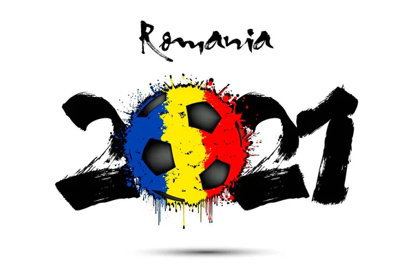 Numéros Abstraits 2021 Ballon Football Peint Aux Couleurs Drapeau Roumain — Image vectorielle