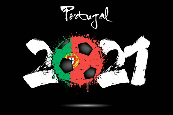 추상적 2021과 스타일로 포르투갈 색깔로 축구공 2021 포르투갈의 국기가 Blot — 스톡 벡터