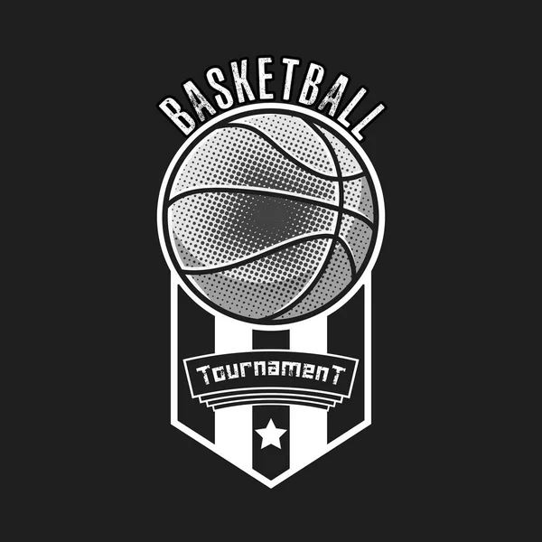 バスケットボールのロゴデザインテンプレート バスケットボールのエンブレムパターン 隔離された背景のヴィンテージスタイル Tシャツのグラフィックを印刷します ベクターイラスト — ストックベクタ