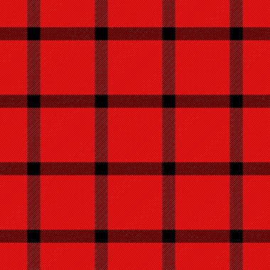 Noel ve yeni yıl ekose kumaşı. Kırmızı, siyah ve kafes şeklinde İskoç deseni. İskoç kafesi. Geleneksel İskoç geçmişi. Kusursuz kumaş dokusu. Vektör illüstrasyonu
