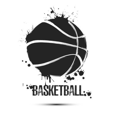 Basketbol ikonu. Tasarım logosu, amblem, etiket, pankart için soyut basketbol topu. İzole edilmiş arka planda futbol şablonu. Grunge tarzı. Vektör illüstrasyonu