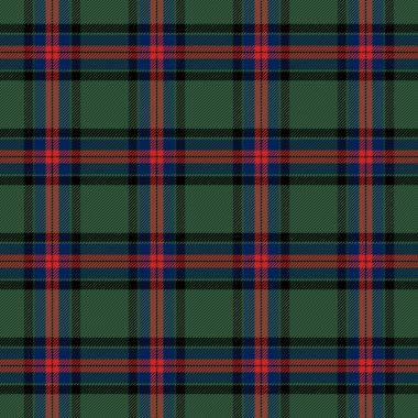 Tartan ekose. İskoç desenli kırmızı, yeşil ve siyah kafes. İskoç kafesi. Geleneksel İskoç geçmişi. Kusursuz kumaş dokusu. Vektör illüstrasyonu