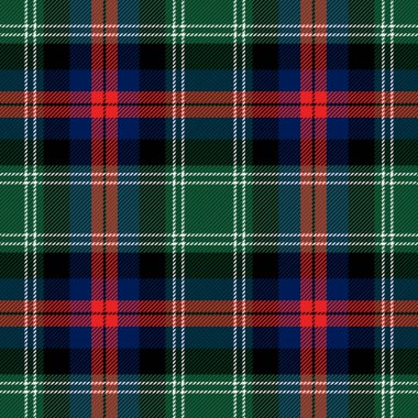 Tartan ekose. İskoç desenli kırmızı, yeşil ve siyah kafes. İskoç kafesi. Geleneksel İskoç geçmişi. Kusursuz kumaş dokusu. Vektör illüstrasyonu