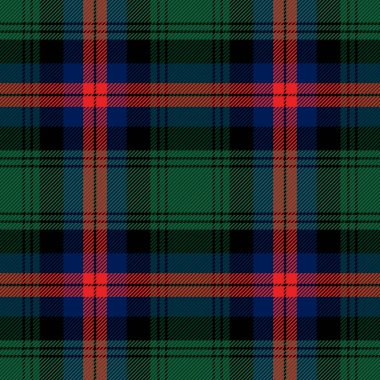 Tartan ekose. İskoç desenli kırmızı, yeşil ve siyah kafes. İskoç kafesi. Geleneksel İskoç geçmişi. Kusursuz kumaş dokusu. Vektör illüstrasyonu