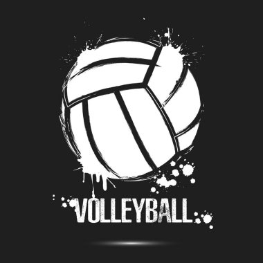 Voleybol ikonu. Tasarım logosu, amblem, etiket ve afiş için soyut voolleyball topu. İzole edilmiş arka planda voleybol şablonu. Grunge tarzı. Vektör illüstrasyonu