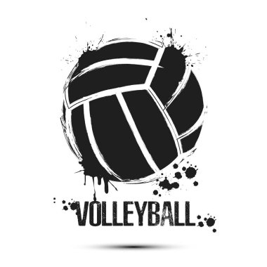 Voleybol ikonu. Tasarım logosu, amblem, etiket ve afiş için soyut voolleyball topu. İzole edilmiş arka planda voleybol şablonu. Grunge tarzı. Vektör illüstrasyonu