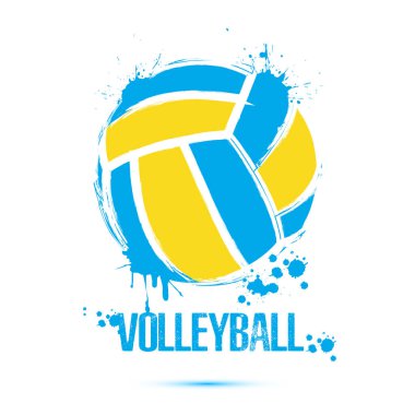 Voleybol ikonu. Tasarım logosu, amblem, etiket ve afiş için soyut voolleyball topu. İzole edilmiş arka planda voleybol şablonu. Grunge tarzı. Vektör illüstrasyonu