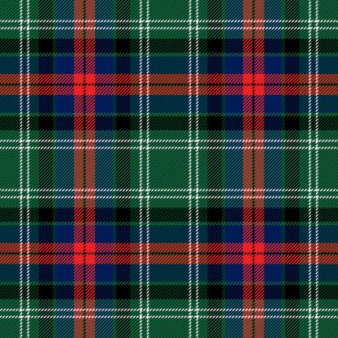 Tartan ekose. İskoç desenli kırmızı, yeşil ve siyah kafes. İskoç kafesi. Geleneksel İskoç geçmişi. Kusursuz kumaş dokusu. Vektör illüstrasyonu