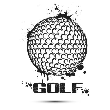 Golf topu ikonu. Tasarım logosu, amblem, etiket, pankart için soyut golf topu. İzole edilmiş arka planda golf şablonu. Grunge tarzı. Vektör illüstrasyonu