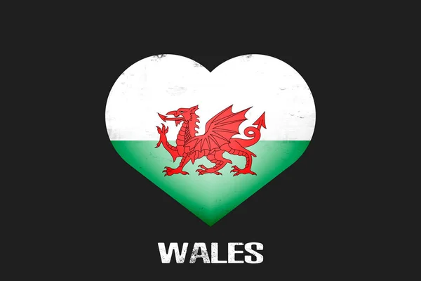 温かみのある国旗の色でハート 隔離された背景に作られた心の形でウェールズの旗 バレンタインデーのグリーティングカードのデザインパターン ベクターイラスト — ストックベクタ