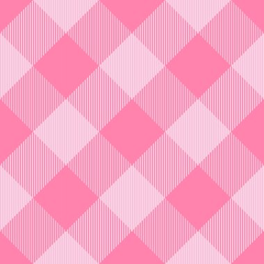 Çapraz tartan sevgililer günü ekoseli. Pembe ve beyaz kafes içinde İskoç deseni. İskoç kafesi. Geleneksel İskoç geçmişi. Kusursuz kumaş dokusu. Vektör illüstrasyonu