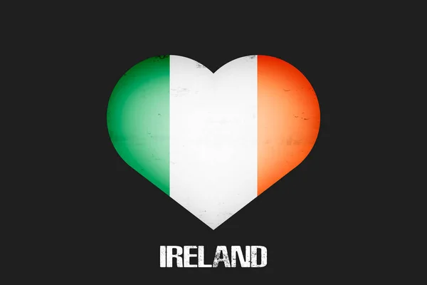 ハートにアイルランド国旗の色 孤立した背景に作られた心の形でアイルランドの旗 バレンタインデーのグリーティングカードのデザインパターン ベクターイラスト — ストックベクタ