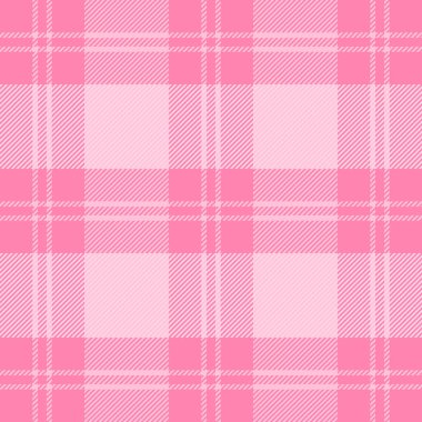 Sevgililer günü ekose kumaşı. Beyaz ve pembe kafesli İskoç deseni. İskoç kafesi. Geleneksel İskoç geçmişi. Kusursuz kumaş dokusu. Vektör illüstrasyonu