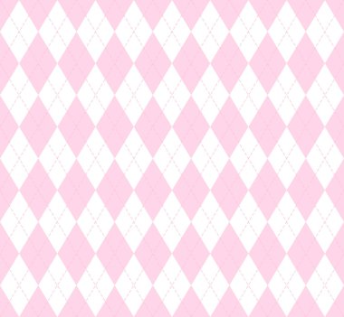Sevgililer Günü Argyle ekose. Pembe ve beyaz eşkenar dörtgen şeklinde İskoç deseni. İskoç kafesi. Elmasların geleneksel İskoç geçmişi. Kusursuz kumaş dokusu. Vektör illüstrasyonu