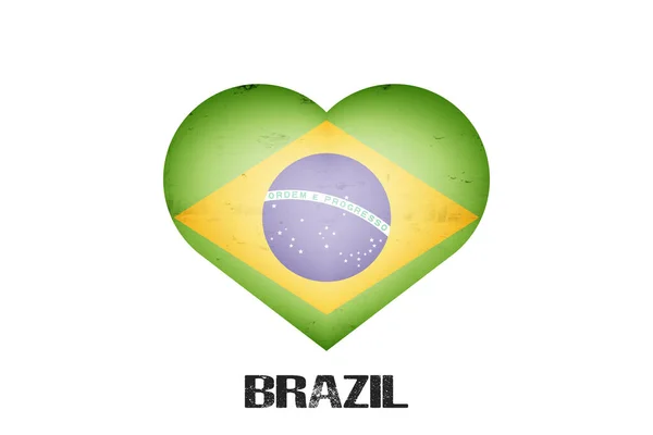 ブラジル国旗の色でハート ブラジルの国旗をハートの形で孤立した背景に作られています バレンタインデーのグリーティングカードのデザインパターン ベクターイラスト — ストックベクタ