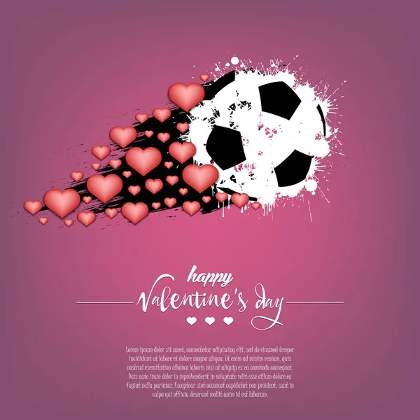 Buon San Valentino Pallone Calcio Astratto Volante Composto Macchie Cuori — Vettoriale Stock