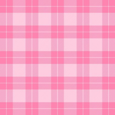 Sevgililer günü ekose kumaşı. Beyaz ve pembe kafesli İskoç deseni. İskoç kafesi. Geleneksel İskoç geçmişi. Kusursuz kumaş dokusu. Vektör illüstrasyonu