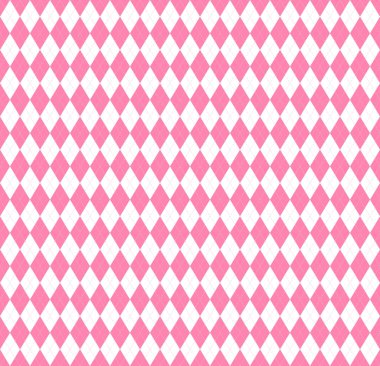 Sevgililer Günü Argyle ekose. Pembe ve beyaz eşkenar dörtgen şeklinde İskoç deseni. İskoç kafesi. Elmasların geleneksel İskoç geçmişi. Kusursuz kumaş dokusu. Vektör illüstrasyonu