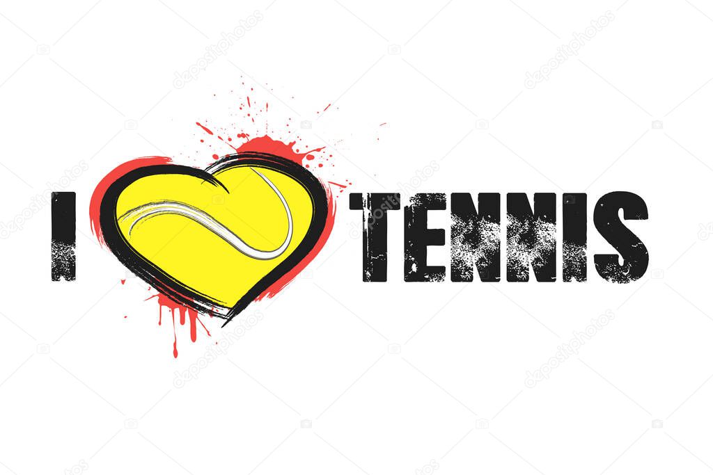 I love tennis. Design pattern on the tennis theme for greeting card, logo, emblem, banner, poster, flyer, badges. Vector illustration