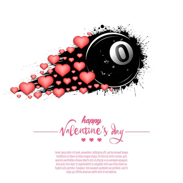 Happy Valentines Day Flying Abstract Billiard Ball Made Blots Hearts — Stock Vector