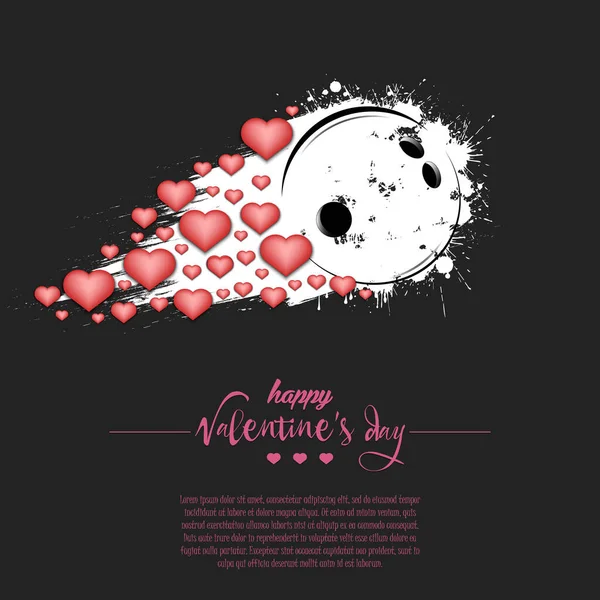Happy Valentines Day Flying Abstract Bowling Ball Made Blots Hearts — Stock Vector