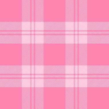 Noel ve yeni yıl ekose kumaşı. Pembe ve beyaz kafes içinde İskoç deseni. İskoç kafesi. Geleneksel İskoç geçmişi. Kusursuz kumaş dokusu. Vektör illüstrasyonu
