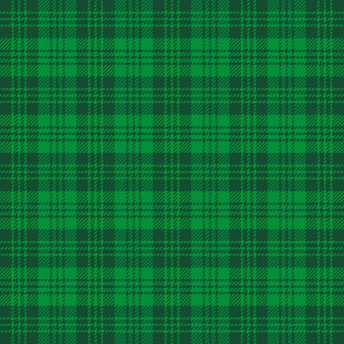 Aziz Patrick günü ekose kumaşı. İskoç desenli yeşil ve koyu yeşil kafes. İskoç kafesi. Geleneksel İskoç geçmişi. Kusursuz kumaş dokusu. Vektör illüstrasyonu