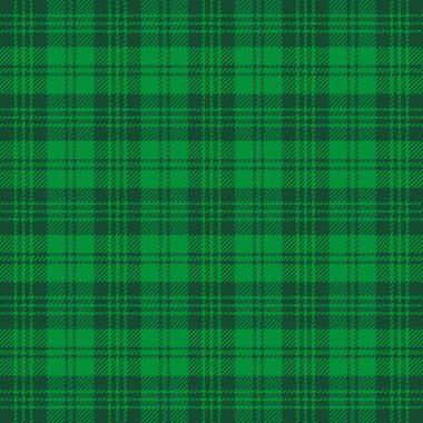 Aziz Patrick günü ekose kumaşı. İskoç desenli yeşil ve koyu yeşil kafes. İskoç kafesi. Geleneksel İskoç geçmişi. Kusursuz kumaş dokusu. Vektör illüstrasyonu