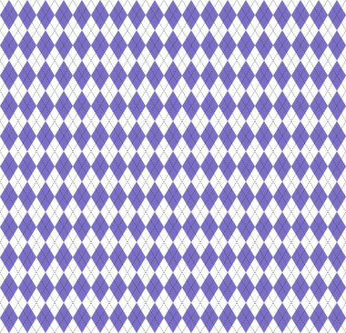 Paskalya Argyle ekoseli. Menekşe ve beyaz eşkenar dörtgen şeklinde İskoç deseni. İskoç kafesi. Elmasların geleneksel İskoç geçmişi. Kusursuz kumaş dokusu. Vektör illüstrasyonu