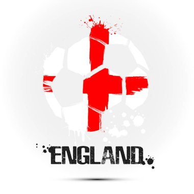 İngiliz ulusal bayrağı renginde soyut futbol topu. İzole bir arka planda yapılmış bir futbol topu şeklinde İngiltere bayrağı. Futbol şampiyonası afişi. Vektör illüstrasyonu