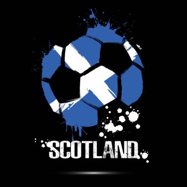 İskoç ulusal bayrağı renginde soyut futbol topu. İzole bir arka planda yapılmış futbol topu şeklinde İskoçya bayrağı. Futbol şampiyonası afişi. Vektör illüstrasyonu