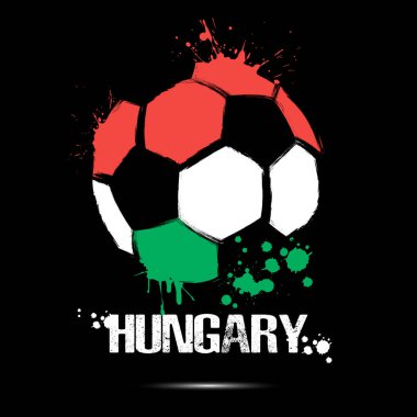 Macar ulusal bayrağı renginde soyut futbol topu. İzole bir arka planda yapılmış bir futbol topu şeklinde Macaristan bayrağı. Futbol şampiyonası afişi. Vektör illüstrasyonu