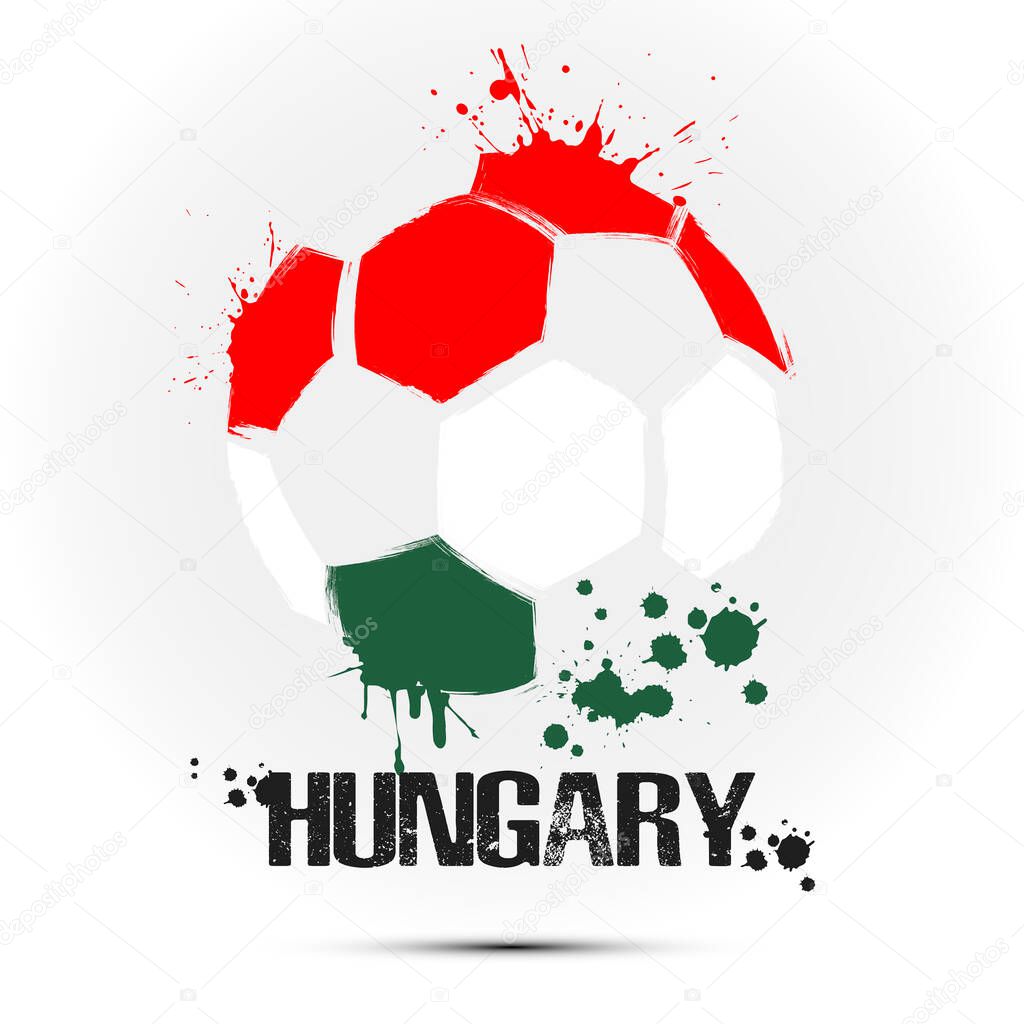 Abstract soccer ball with Hungarian national flag colors. Flag of Hungary in the form of a soccer ball made on an isolated background. Football championship banner. Vector illustration