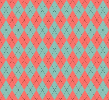 Paskalya Argyle ekoseli. Kırmızı ve yeşil eşkenar dörtgen şeklinde İskoç deseni. İskoç kafesi. Elmasların geleneksel İskoç geçmişi. Kusursuz kumaş dokusu. Vektör illüstrasyonu