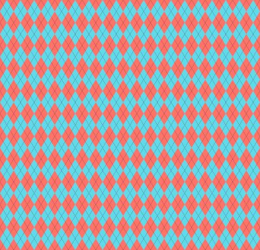 Paskalya Argyle ekoseli. Kırmızı ve mavi eşkenar dörtgen şeklinde İskoç deseni. İskoç kafesi. Elmasların geleneksel İskoç geçmişi. Kusursuz kumaş dokusu. Vektör illüstrasyonu