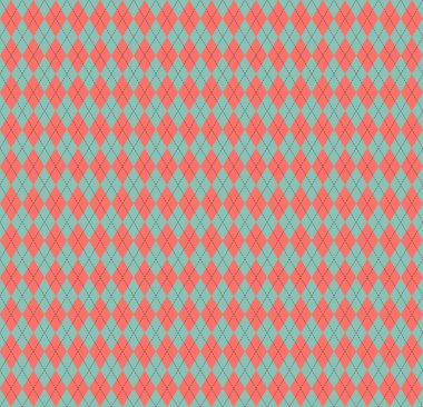 Paskalya Argyle ekoseli. Yeşil ve kırmızı eşkenar dörtgen şeklinde İskoç deseni. İskoç kafesi. Elmasların geleneksel İskoç geçmişi. Kusursuz kumaş dokusu. Vektör illüstrasyonu