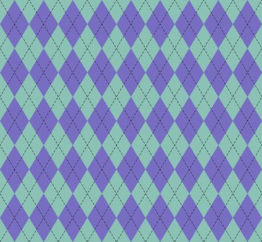 Paskalya Argyle ekoseli. Yeşil ve mor eşkenar dörtlü İskoç desenleri. İskoç kafesi. Elmasların geleneksel İskoç geçmişi. Kusursuz kumaş dokusu. Vektör illüstrasyonu
