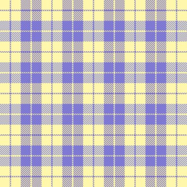 Paskalya Tartan ekoseli. İskoç desenli menekşe ve sarı kafes. İskoç kafesi. Geleneksel İskoç geçmişi. Kusursuz kumaş dokusu. Vektör illüstrasyonu