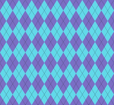 Paskalya Argyle ekoseli. Menekşe rengi İskoç deseni ve yeşil eşkenar dörtgen. İskoç kafesi. Elmasların geleneksel İskoç geçmişi. Kusursuz kumaş dokusu. Vektör illüstrasyonu