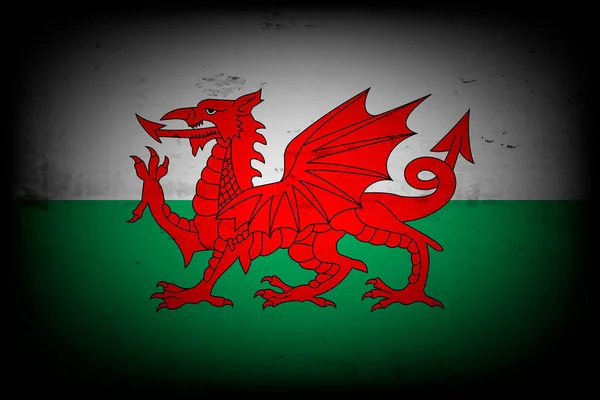 Wales Nationella Flagga Vintage Bakgrund Grunge Textur Banner Design Mönster — Stock vektor