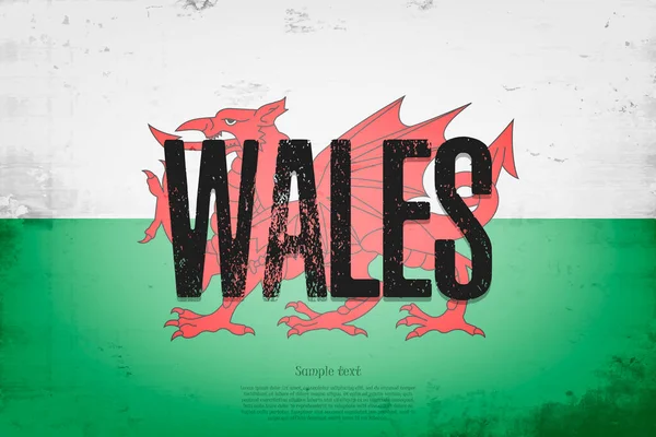 Wales Nationella Flagga Vintage Bakgrund Grunge Textur Banner Design Mönster — Stock vektor