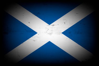 İskoçya bayrağı. Klasik arka plan. Grunge dokusu. Bayrak tasarım modeli. Vektör illüstrasyonu