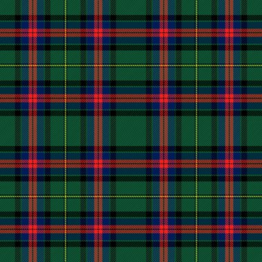 Tartan ekose. İskoç desenli kırmızı, yeşil ve siyah kafes. İskoç kafesi. Geleneksel İskoç geçmişi. Kusursuz kumaş dokusu. Vektör illüstrasyonu