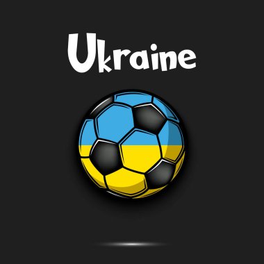 Ukrayna ulusal bayrağı renginde futbol topu. İzole bir arka planda yapılmış bir futbol topu şeklinde Ukrayna bayrağı. Futbol şampiyonası afişi. Vektör illüstrasyonu