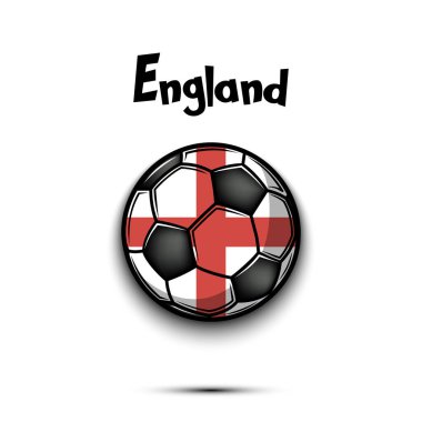 İngiliz ulusal bayrağı renginde futbol topu. İzole bir arka planda yapılmış bir futbol topu şeklinde İngiltere bayrağı. Futbol turnuvası için dizayn modeli. Vektör illüstrasyonu