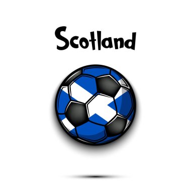 İskoç ulusal bayrağı renginde futbol topu. İzole bir arka planda yapılmış futbol topu şeklinde İskoçya bayrağı. Futbol turnuvası için dizayn modeli. Vektör illüstrasyonu