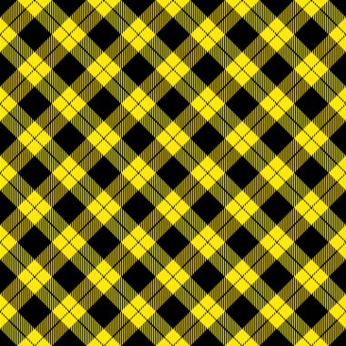Çapraz tartan oduncu ekose. Sarı ve siyah kafeste İskoç deseni. İskoç kafesi. Geleneksel İskoç geçmişi. Kusursuz kumaş dokusu. Vektör illüstrasyonu