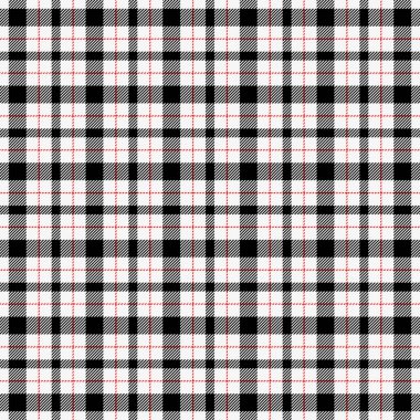 Tartan ekose. İskoç desenli kırmızı, beyaz ve siyah kafes. İskoç kafesi. Geleneksel İskoç geçmişi. Kusursuz kumaş dokusu. Vektör illüstrasyonu