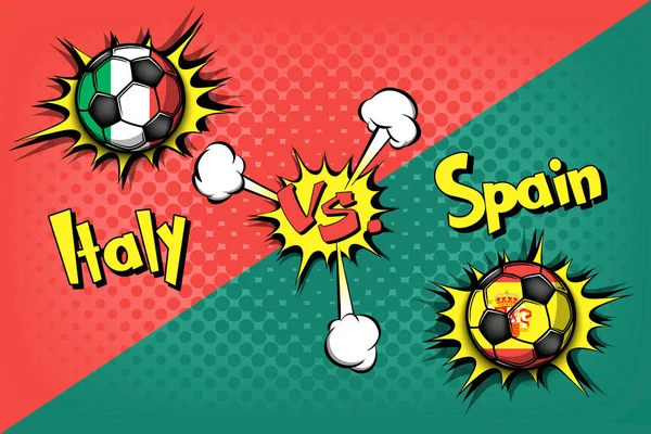 Fußballspiel Italien Gegen Spanien Fußballturnierspiel 2020 Verschoben Auf 2021 Popart — Stockvektor