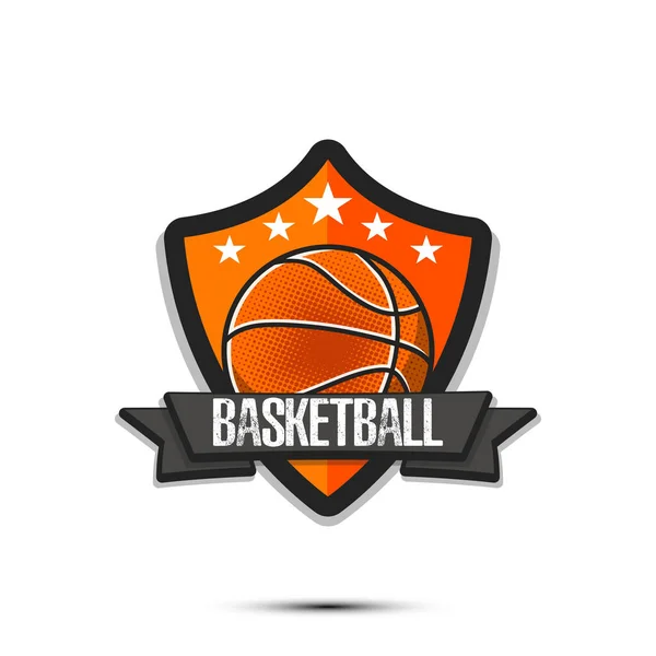 Баскетбольный Шаблон Логотипа Баскетбольная Эмблема Винтажный Стиль Изолированном Фоне Печать — стоковый вектор